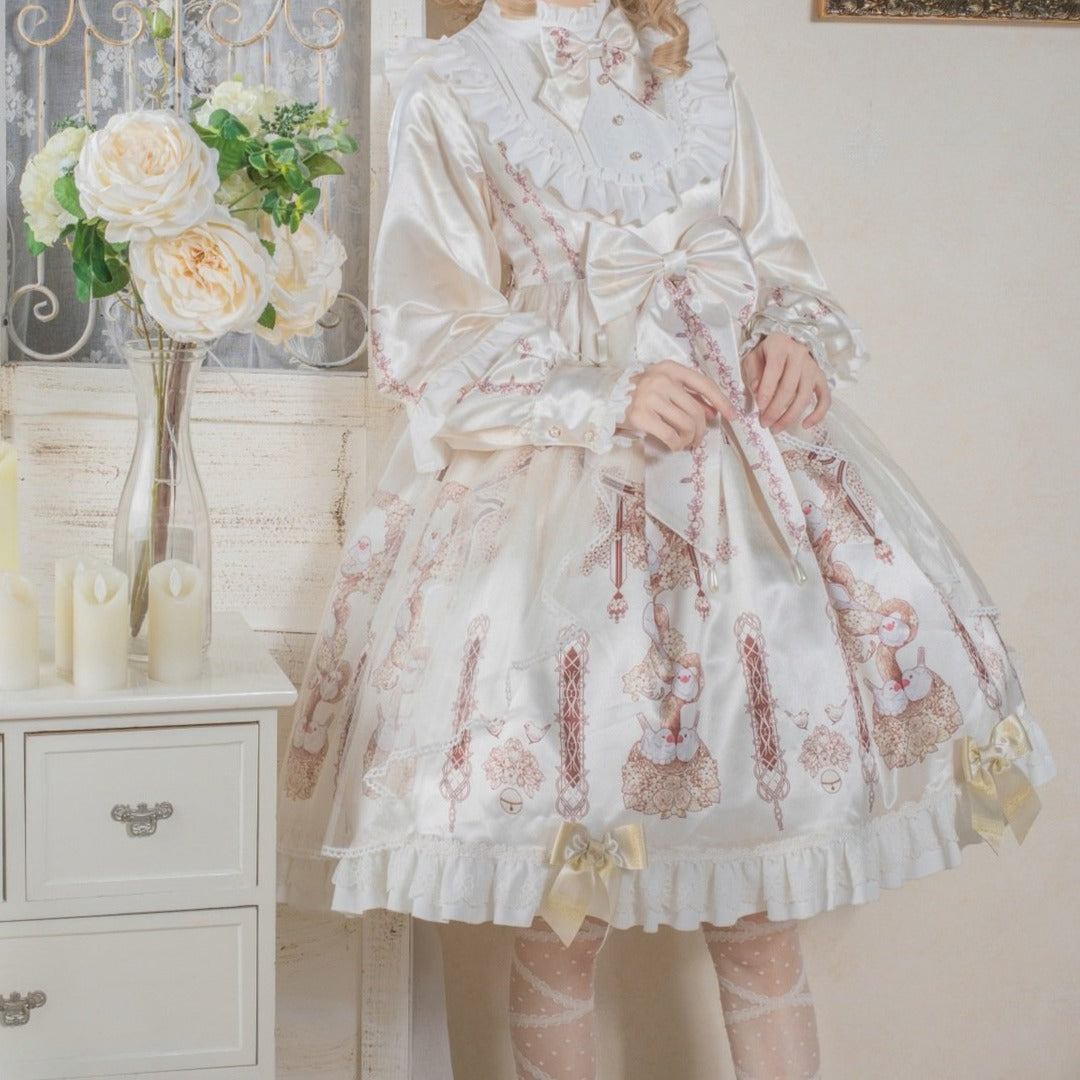 【セット販売】小鳥と花のクリームドレス パニエ ヘッドドレス