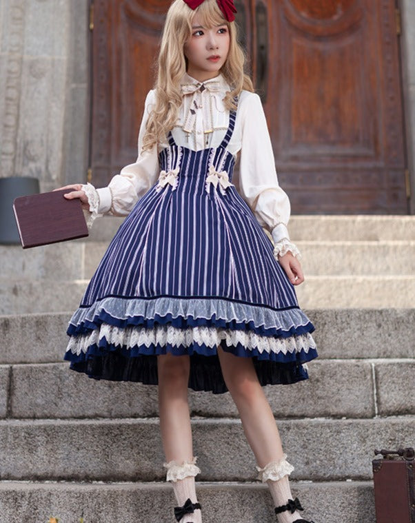 Eternal Emblem striped suspender skirt and cloak