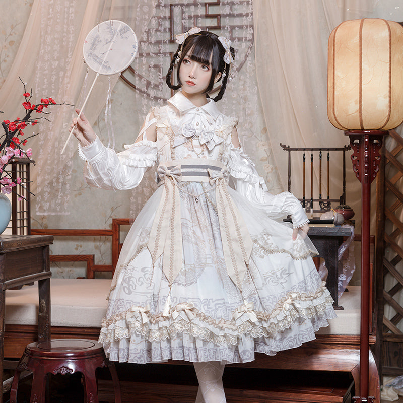 【unaちゃん着用】Dragon Dream 華ロリジャンパースカート ヘアアクセ付き