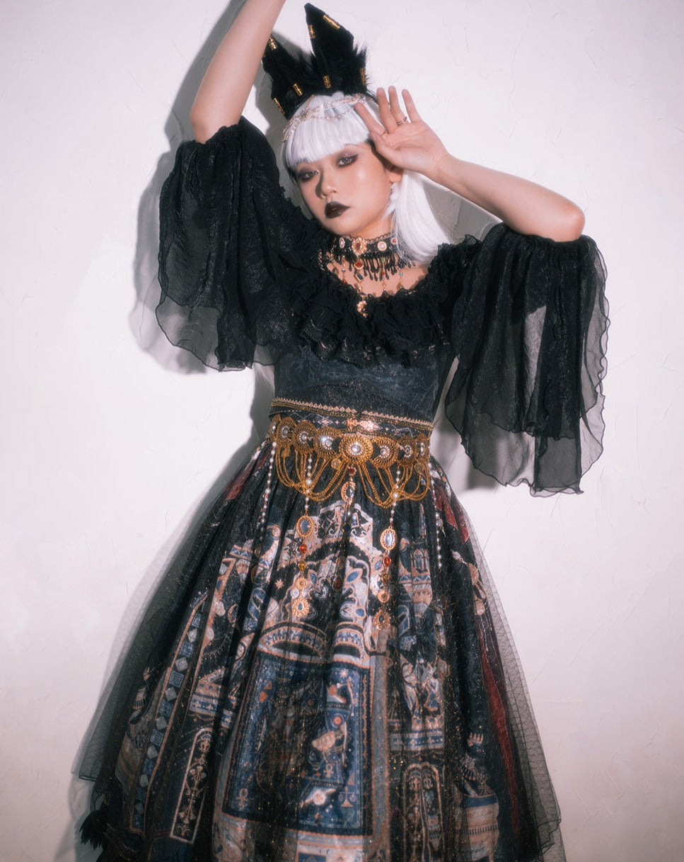 Twilight Egyptian Lolita Frill Jumper Skirt Full Set with Ear Headband