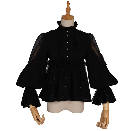 Gothic Lolita Chiffon Blouse with Long Flared Sleeves at Deer Doll