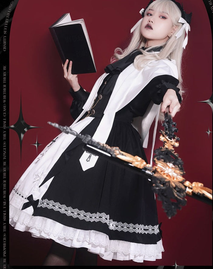【予約販売】Holy academy 学院風 ゴスロリ スカート・マントセットアップ
