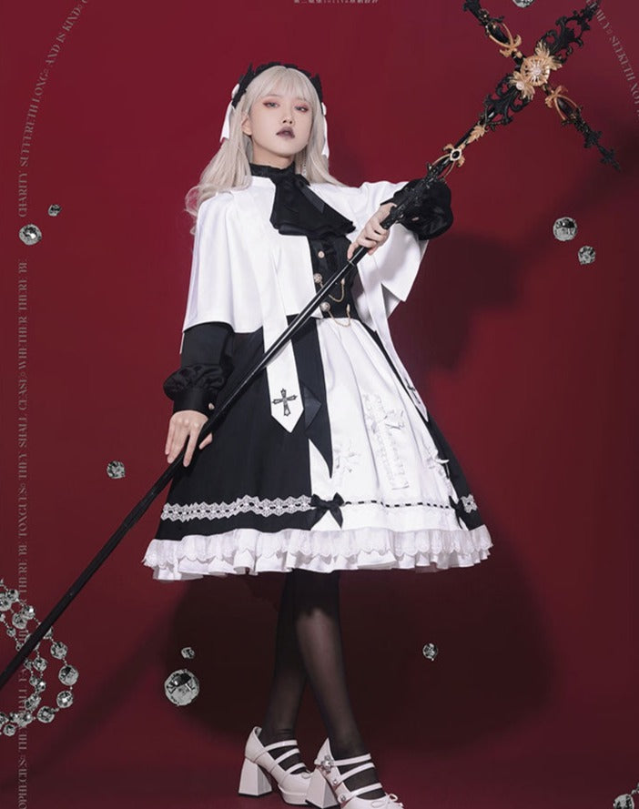 【予約販売】Holy academy 学院風 ゴスロリ スカート・マントセットアップ
