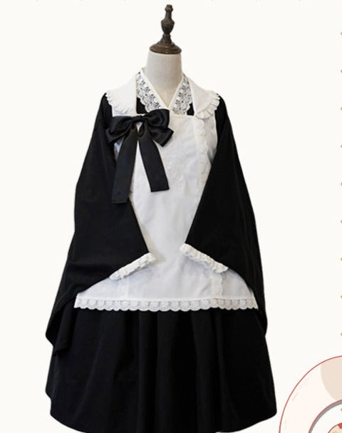 和風メイド エプロン付き着物風ドレス
