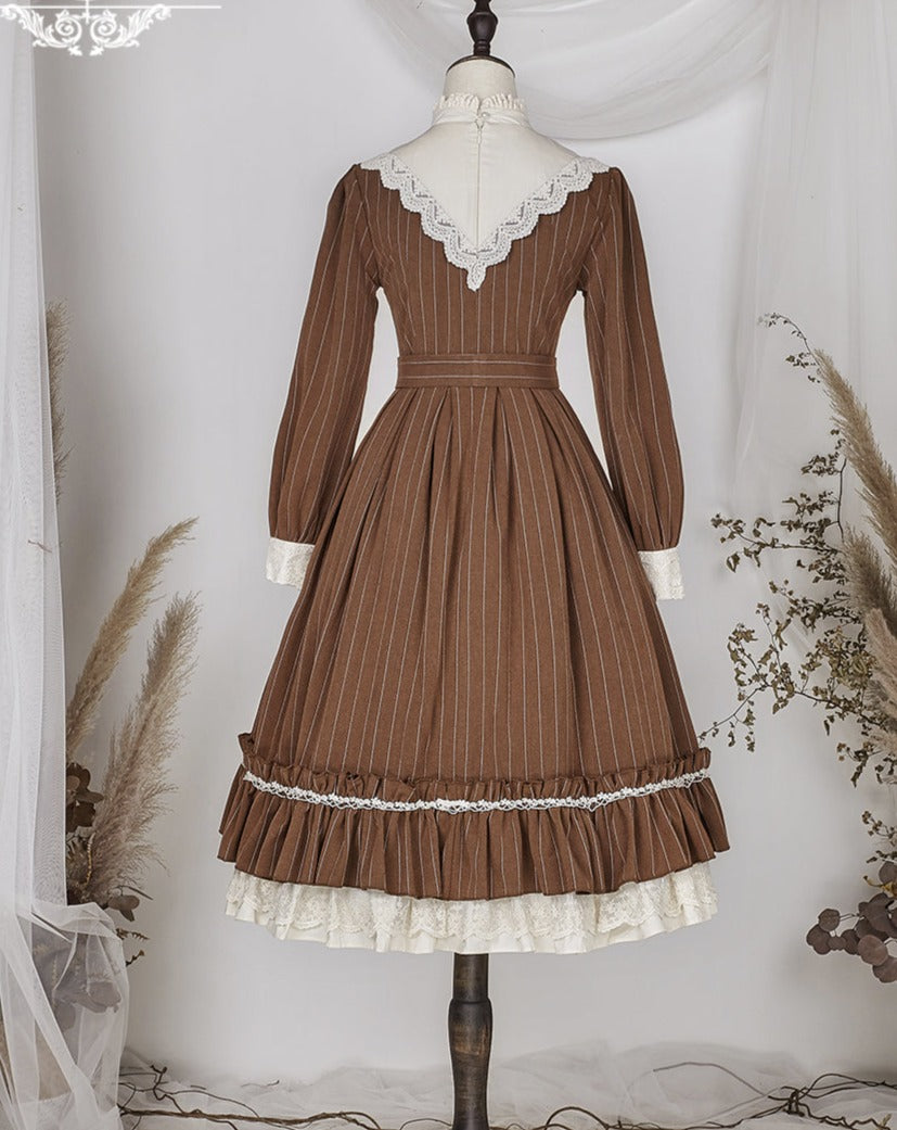 British Classical Lolita Vertical Striped Dress