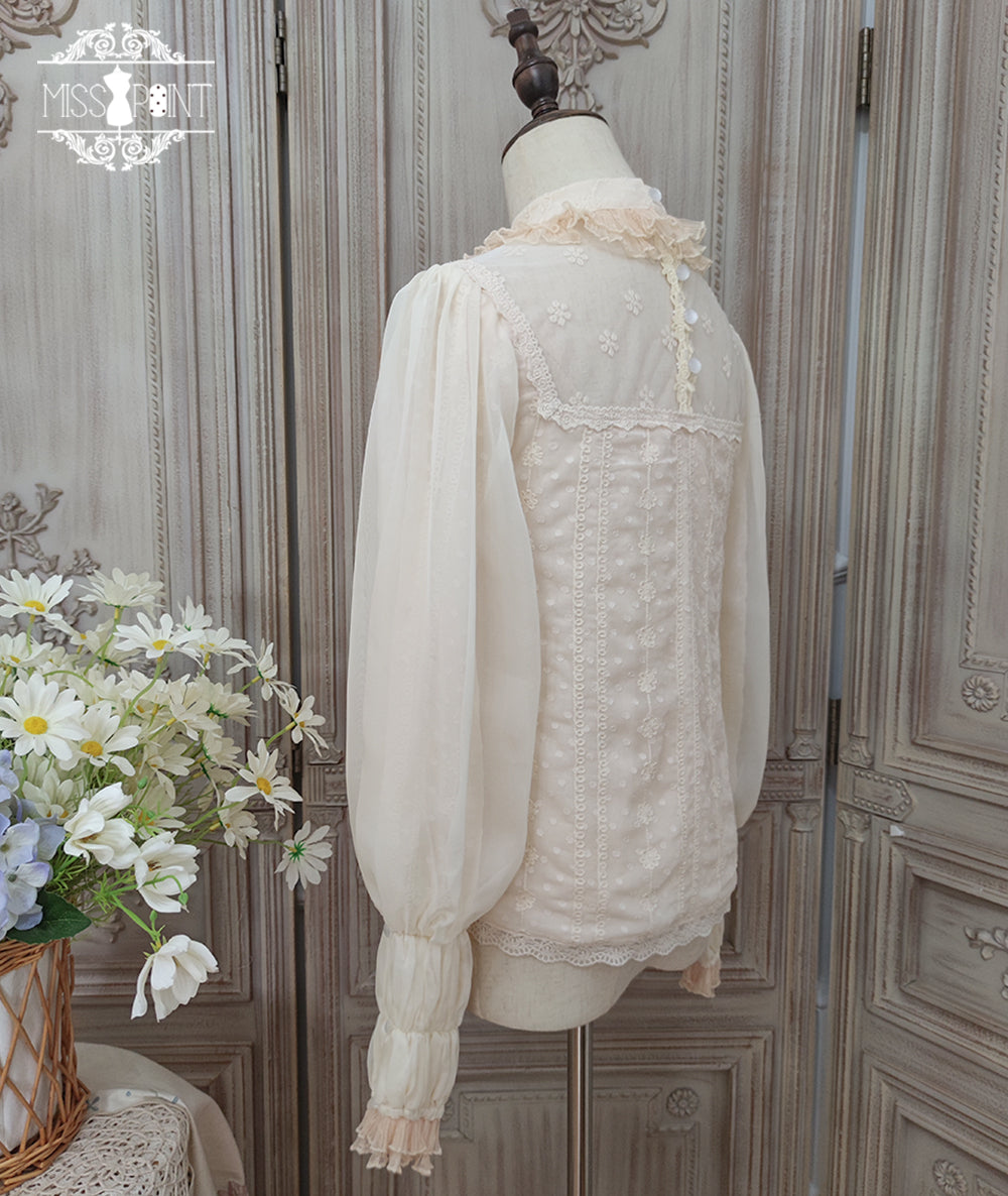 【予約販売】鈴蘭の花刺繍 ハイネックフリルブラウス【合わせ買いで20%off】