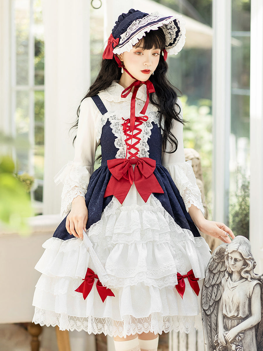 Snow White Lace Up Gorgeous Palace Jacquard Lolita Jumper Skirt