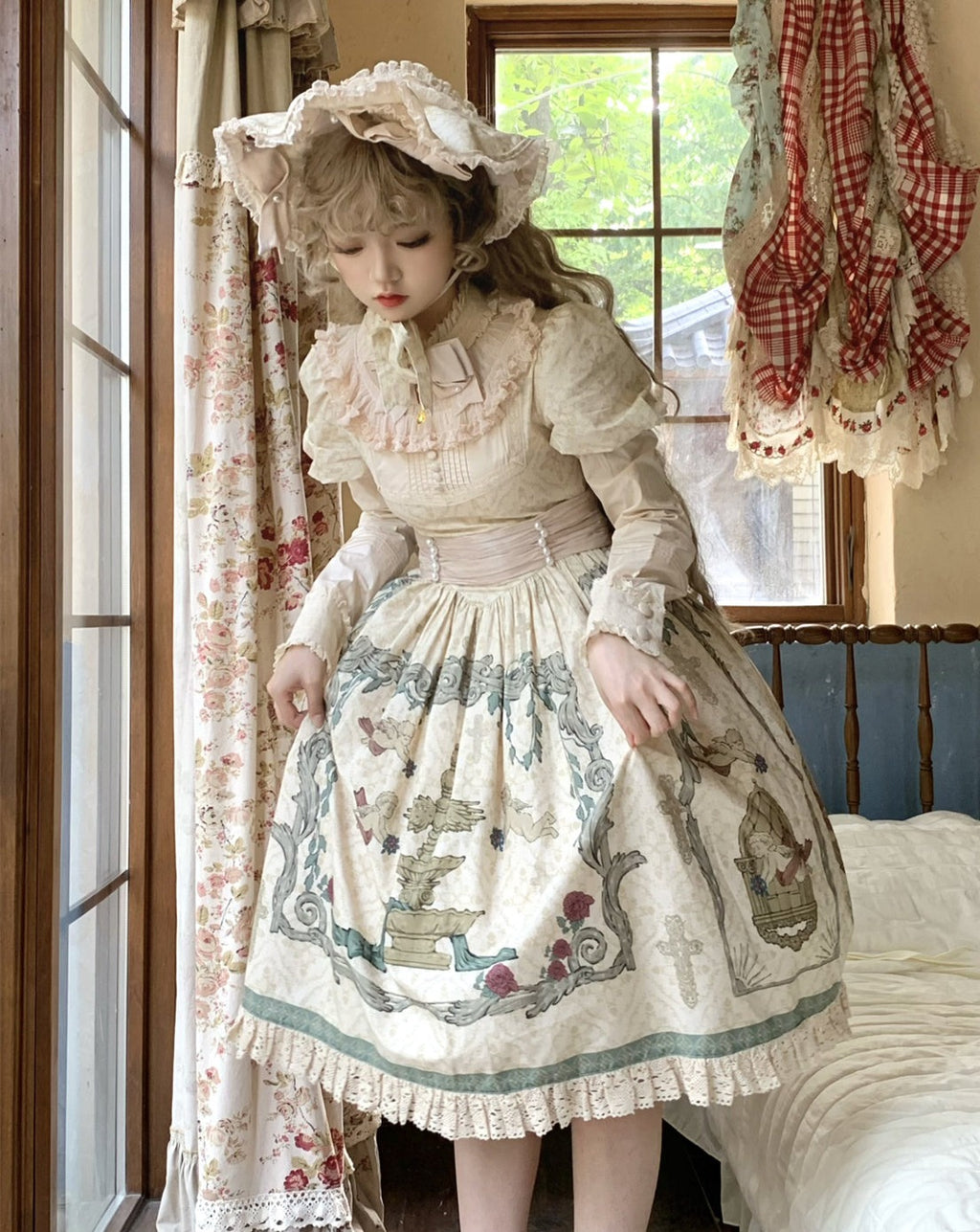 Wonderland Paradise アンティーク調コットンワンピース 付け袖付き