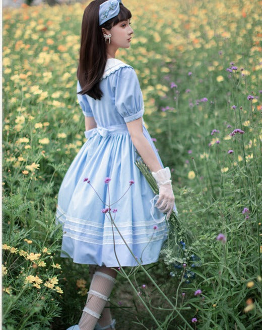 Forget-me-not bouquet embroidery dress