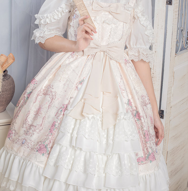 [Pre-order] Double ribbon front lace Lolita jumper skirt