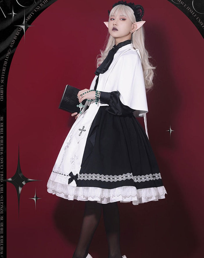 【予約販売】Holy academy 学院風 ゴスロリ スカート・マントセットアップ
