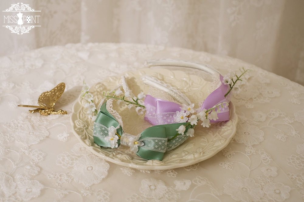 【同時購入のみ】鈴蘭の花刺繍 ボンネット・帽子・カチューシャ