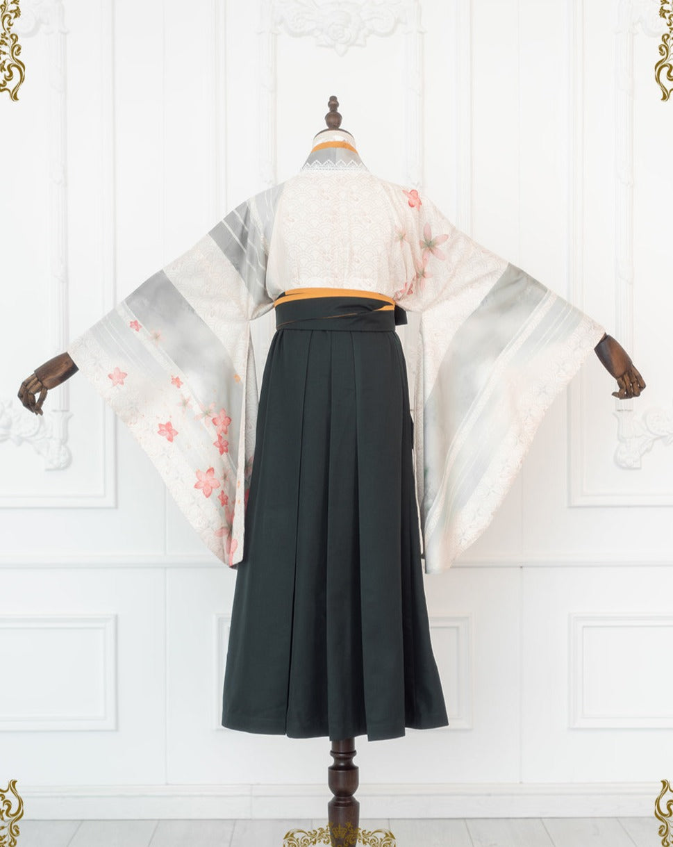 Camellia flower embroidery and butterfly hakama skirt
