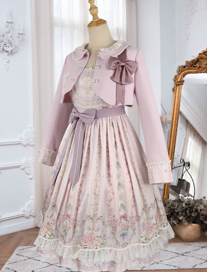 予約販売】可憐な花香る ペールピンクのジャンパースカート – ロリータ
