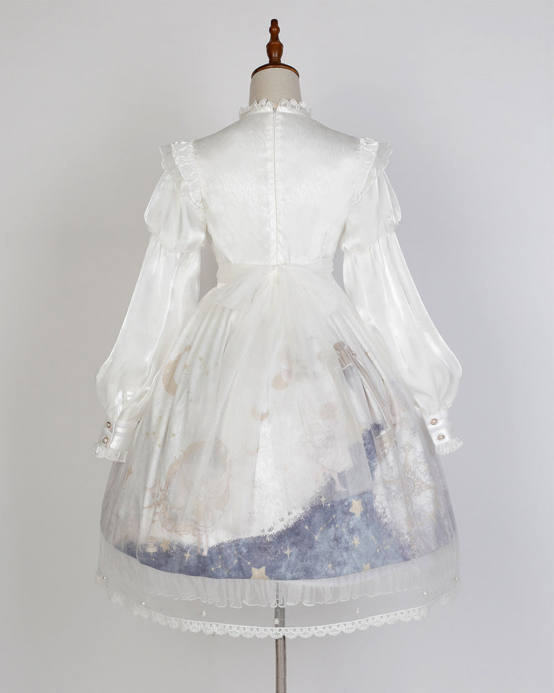 柔らかシフォン素材のエンジェルプリント ドレス