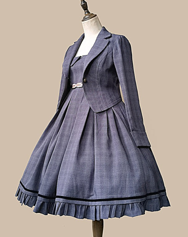 Foggy Track Traditional Check Jumper Skirt and Jacket
