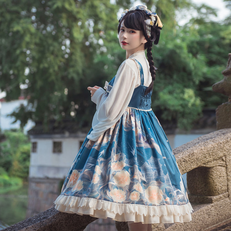 華ロリ 花とホワイトタイガーのチャイナロリータドレス