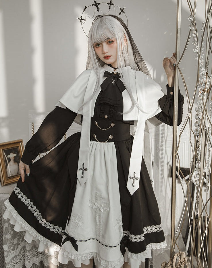 【予約販売】Holy academy 学院風 ゴスロリ スカート・マントセットアップ