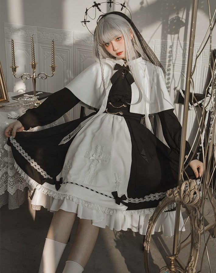 【予約販売】Holy academy 学院風 ゴスロリ スカート・マントセットアップ