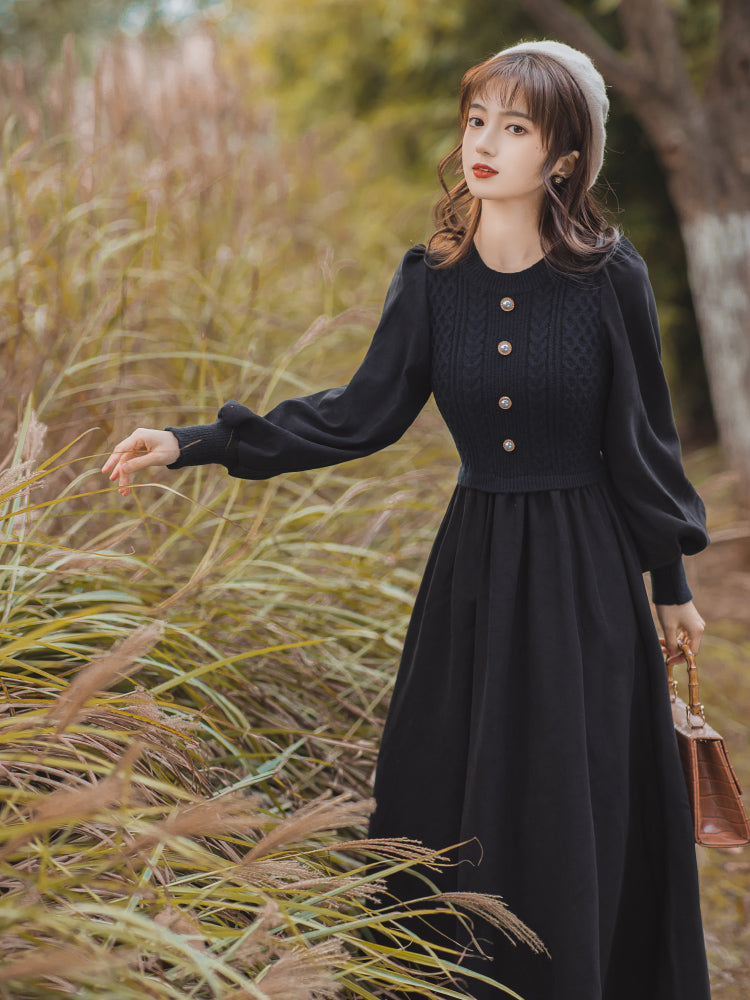 Retro-colored French girly puff free dress