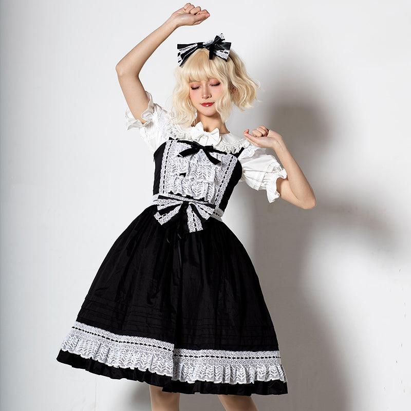 フリルレースのジャンパースカート カチューシャ付 全10色