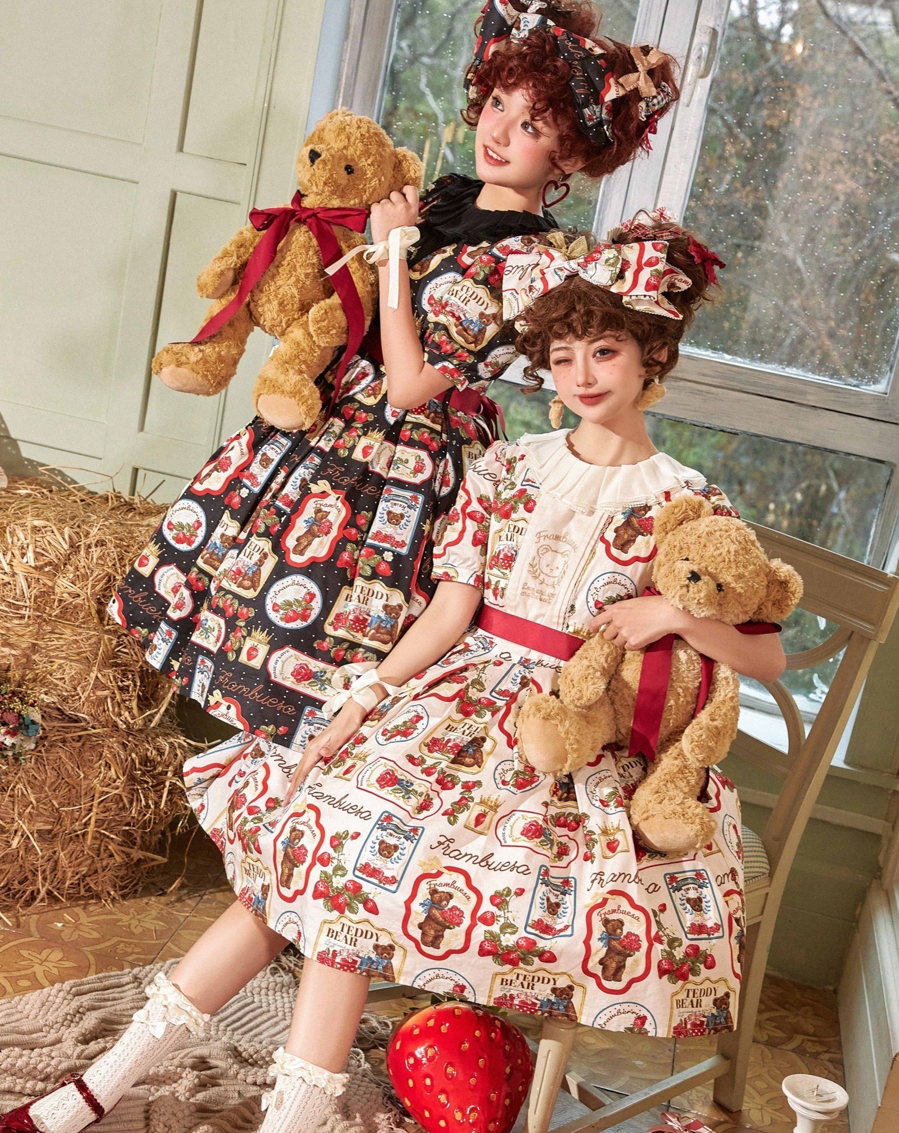 Strawberry Teddy bear 甘ロリ 半袖ワンピース くまタイプ