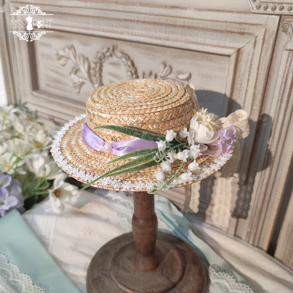 【同時購入のみ】鈴蘭の花刺繍 ボンネット・帽子・カチューシャ