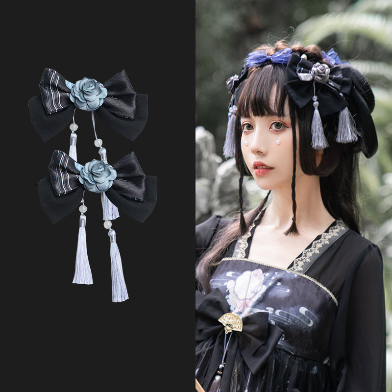 カメリアリボンとタッセルがゆらめくチャイニーズヘッドドレス