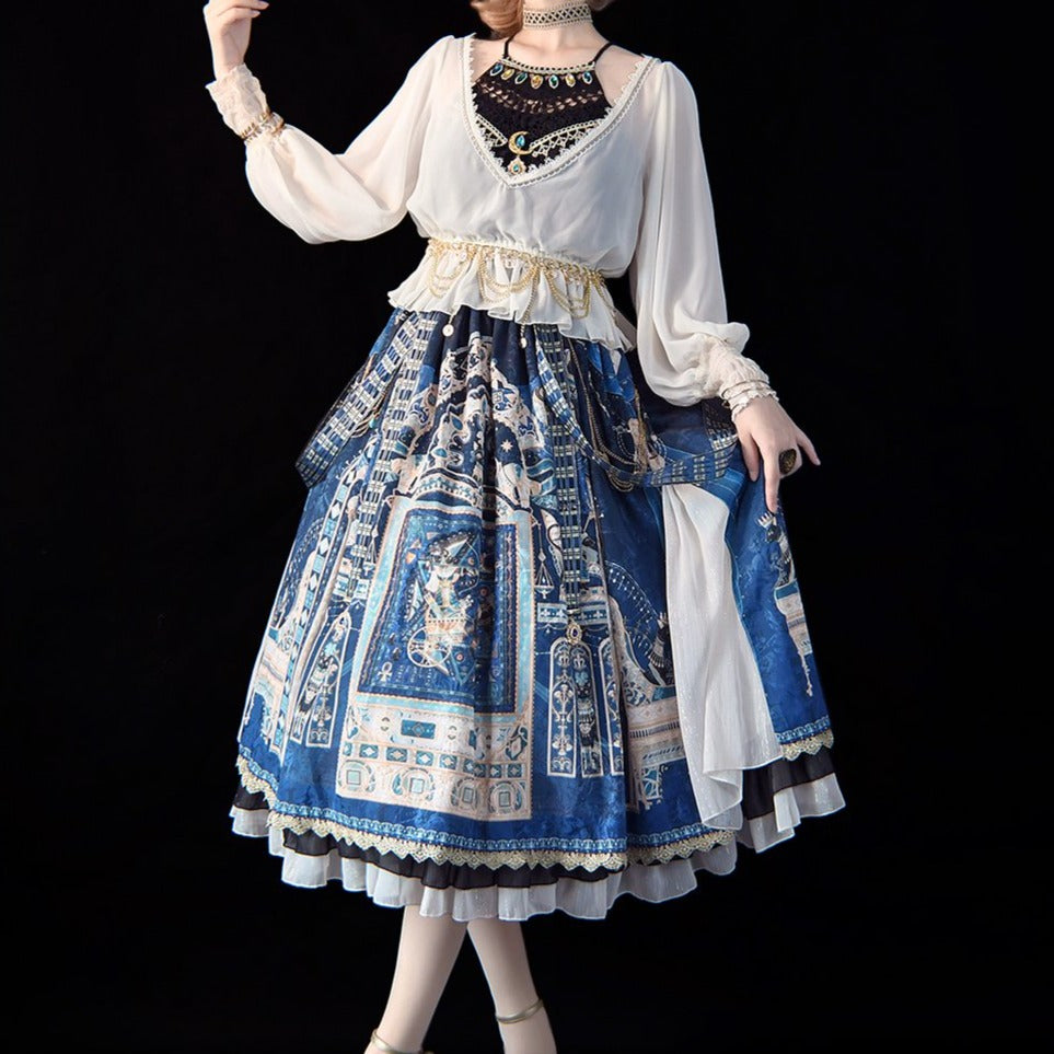 予約販売【セット販売】Twilight エジプト風ロリィタ サイドシフォンSK＋Vネックブラウス