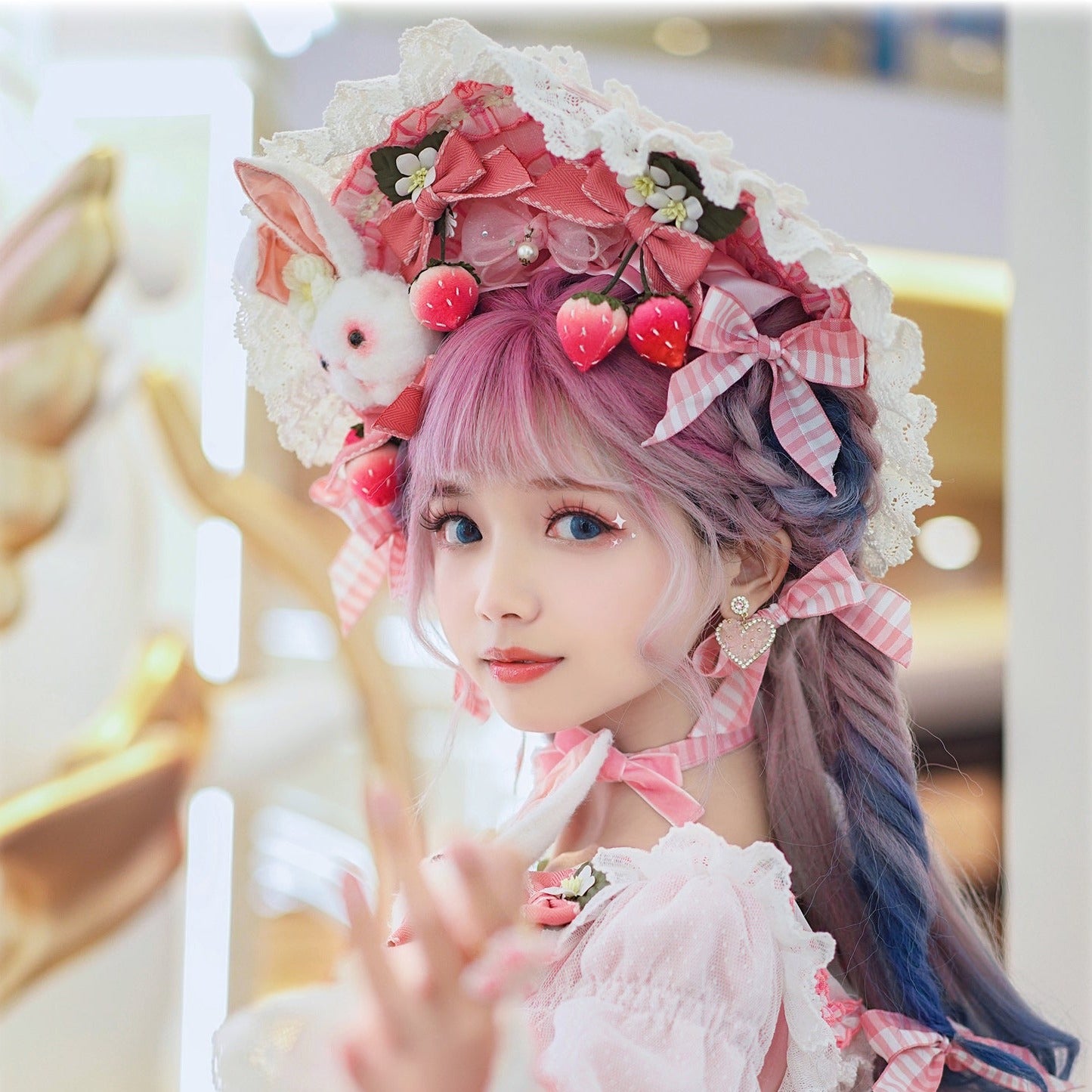 【同時購入のみ】フリルとリボンのストロベリープリンセス ブローチ・ボンネット・チョーカー他