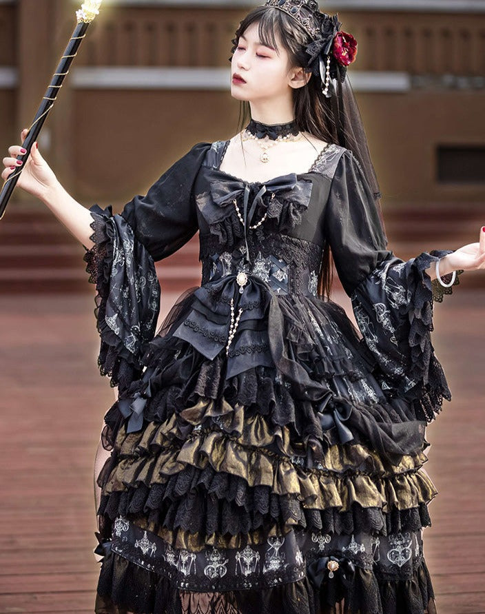 Day and Night Lace and Frill Bride Lolita Dress Full Set