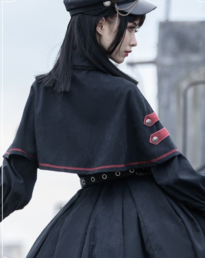 【予約販売】ミリタリーロリィタ黒×赤フリルタイ スカートセットアップ