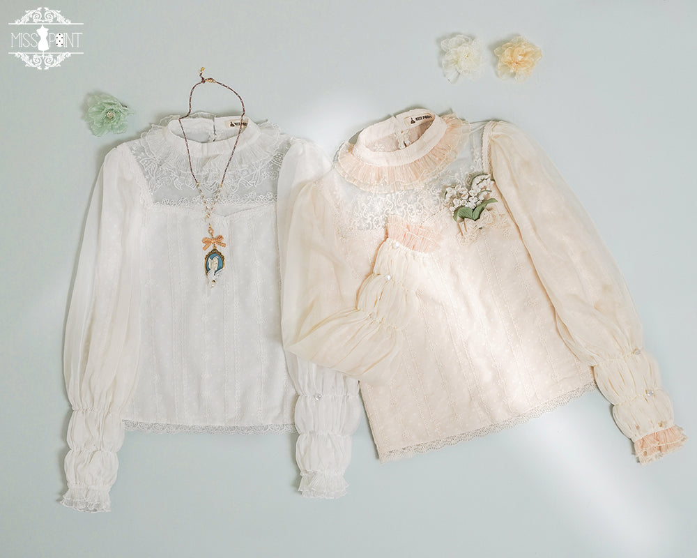 【予約販売】鈴蘭の花刺繍 ハイネックフリルブラウス【合わせ買いで20%off】