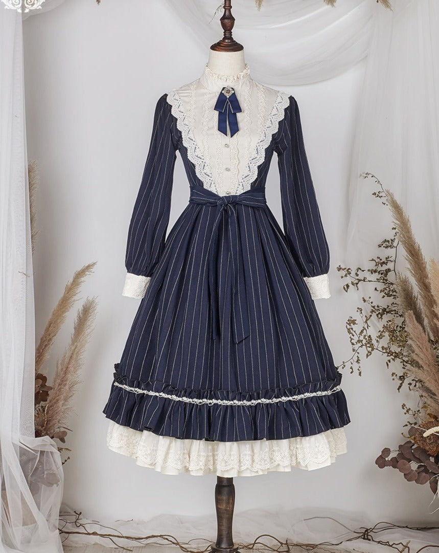 【予約販売】英国クラシカルロリィタ縦縞ワンピース