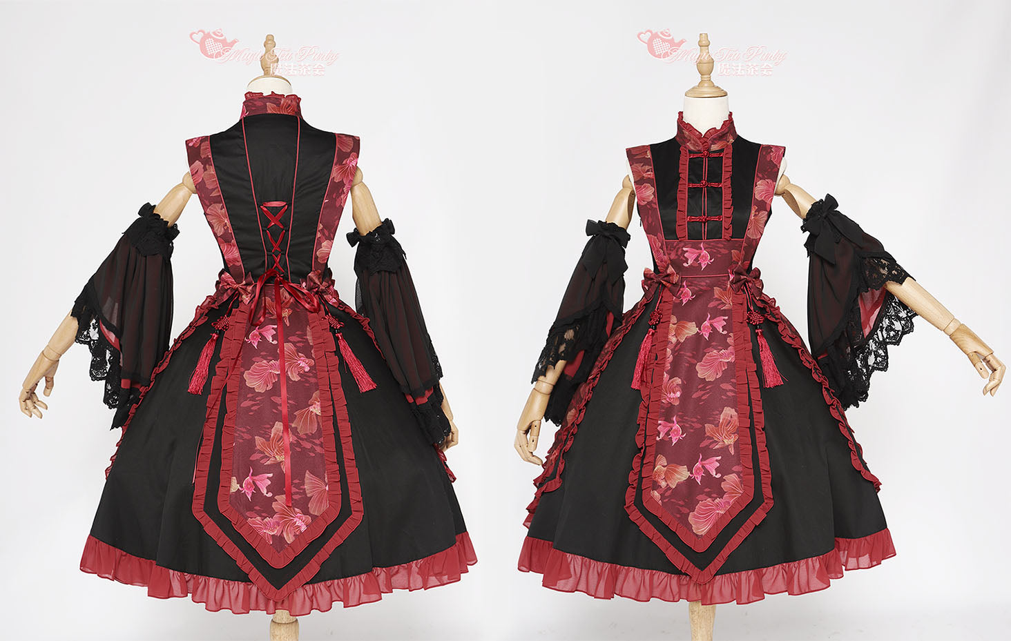 Yumemiru Goldfish Flower Lolita Dress with Arm Sleeves and Hair Accessories