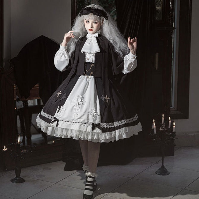 【予約販売】Holy academy 学院風 ゴスロリ スカート・マントセットアップ