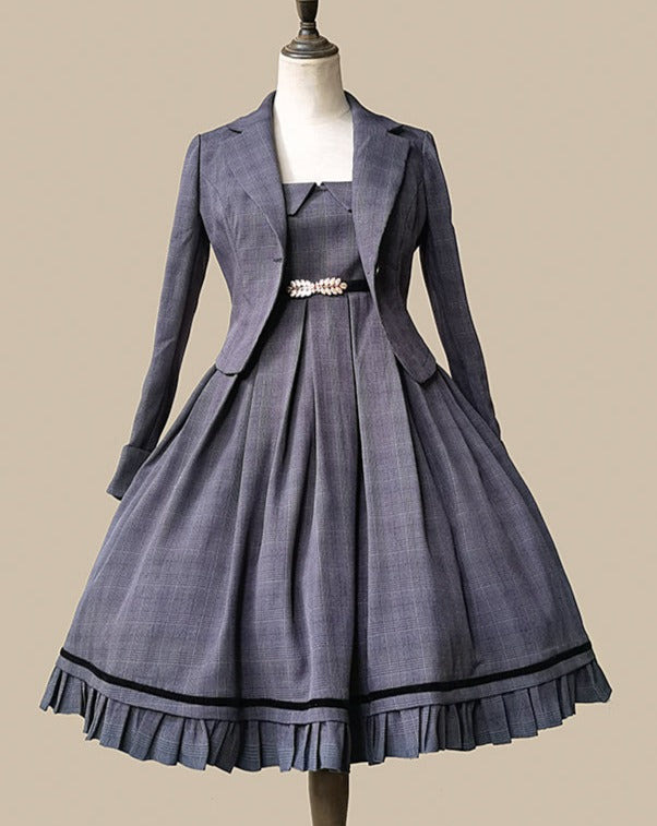 Foggy Track Traditional Check Jumper Skirt and Jacket
