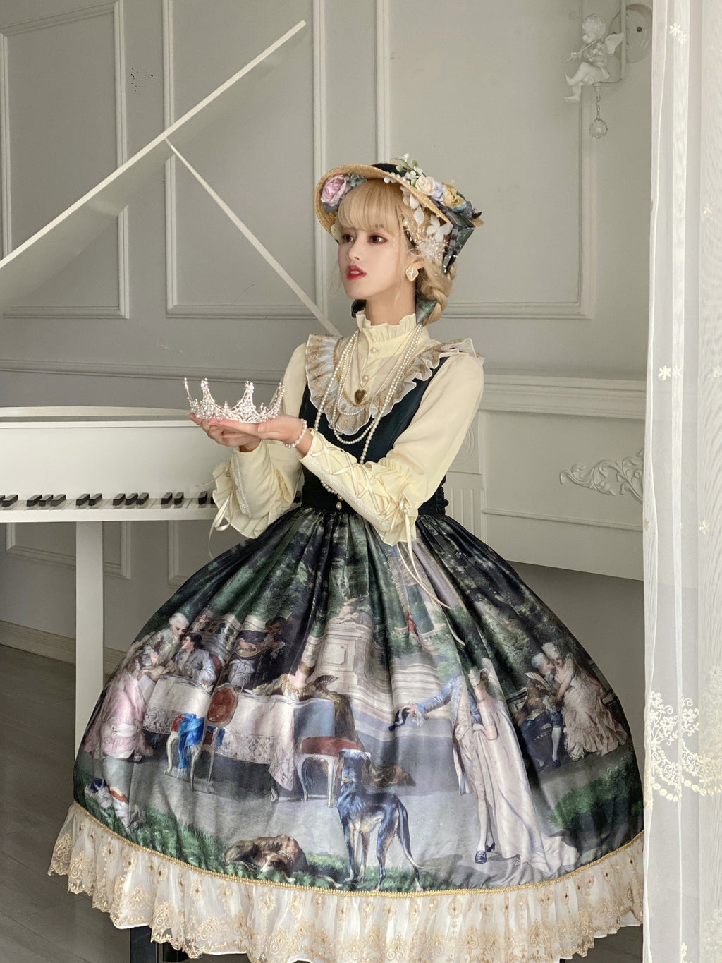 宮廷茶会の油彩画ジャンパースカート