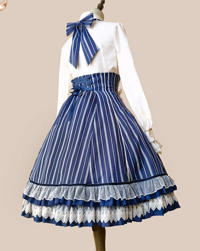 Eternal Emblem striped suspender skirt and cloak