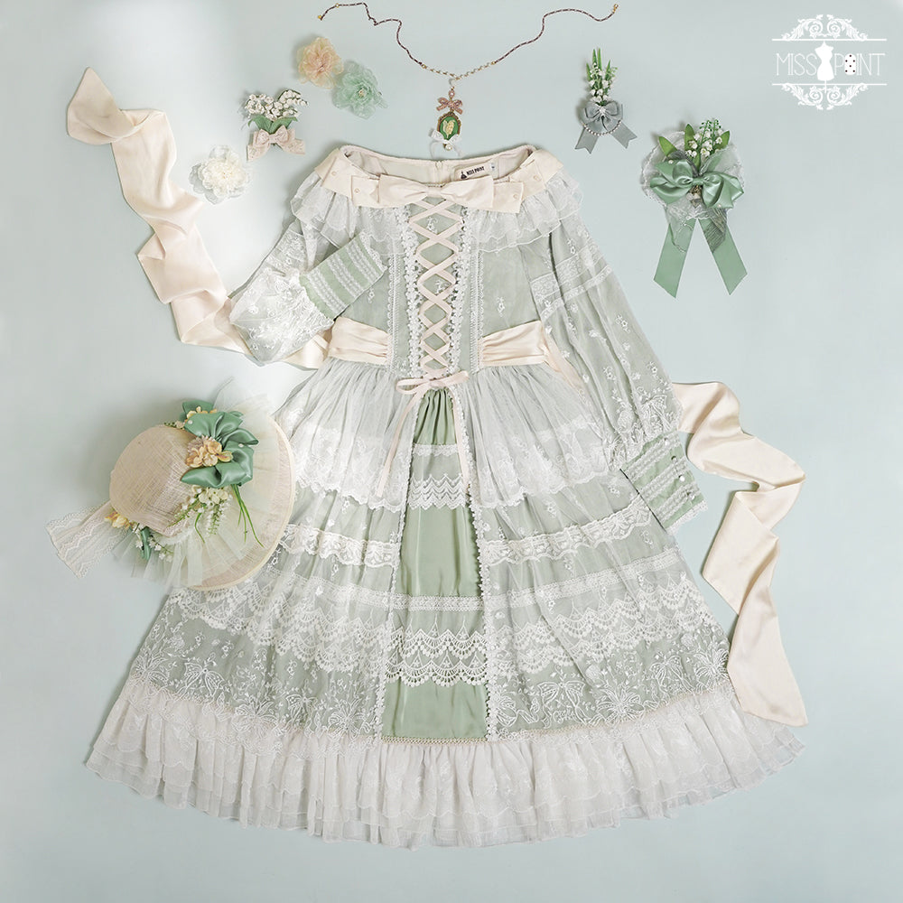 [Pre-order] Bell orchid flower embroidery open skirt elegant dress