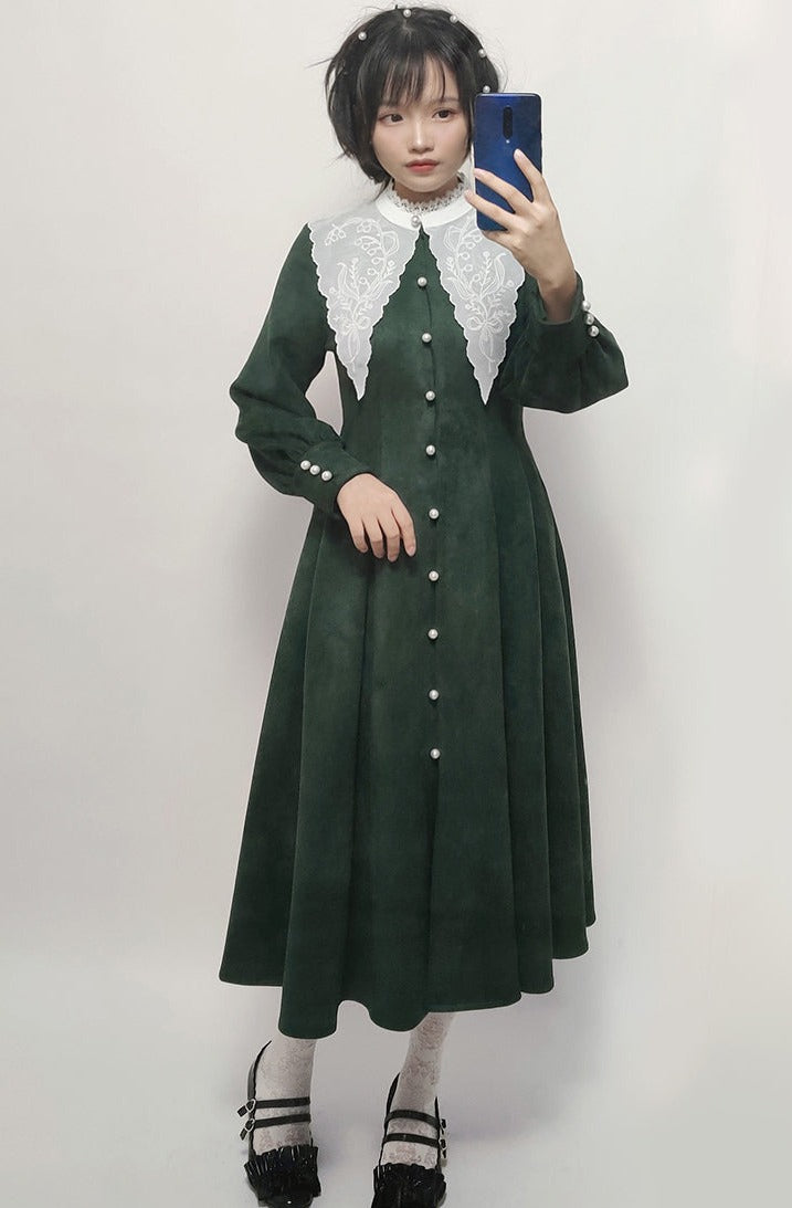 鈴蘭の刺繍襟 クラシカルワンピース