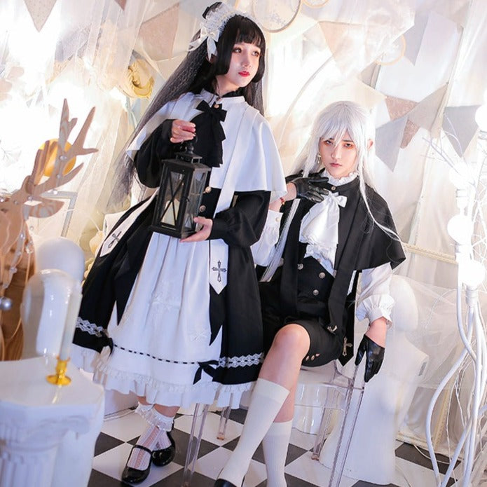 【予約販売】Holy academy 学院風 ゴスロリ スカート・マントセットアップ