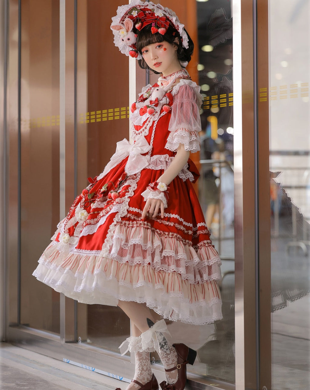 フリルとリボンのストロベリープリンセスドレス 全4色