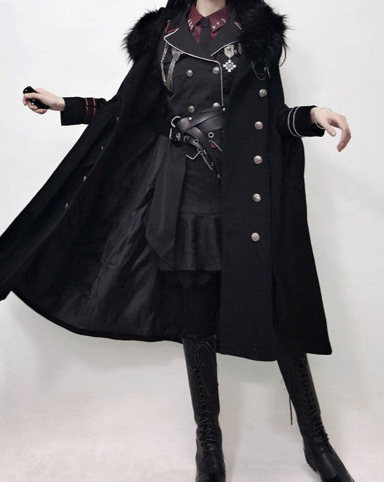 Oath in Black Military Lolita Fur Cloak