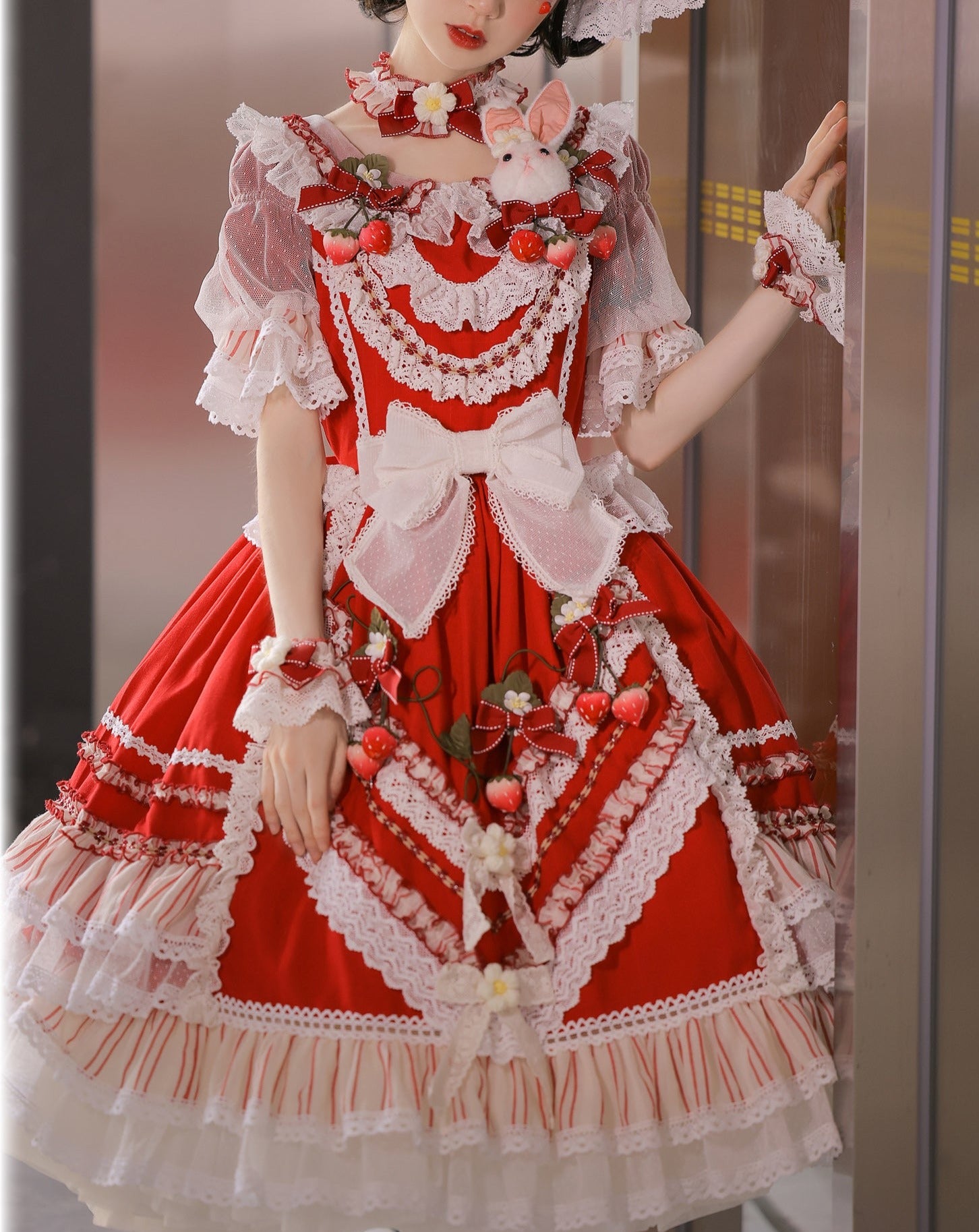 フリルとリボンのストロベリープリンセスドレス 全4色