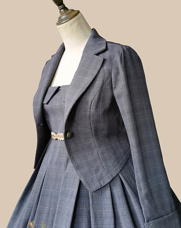 Foggy Track Traditional Check Jumper Skirt and Jacket