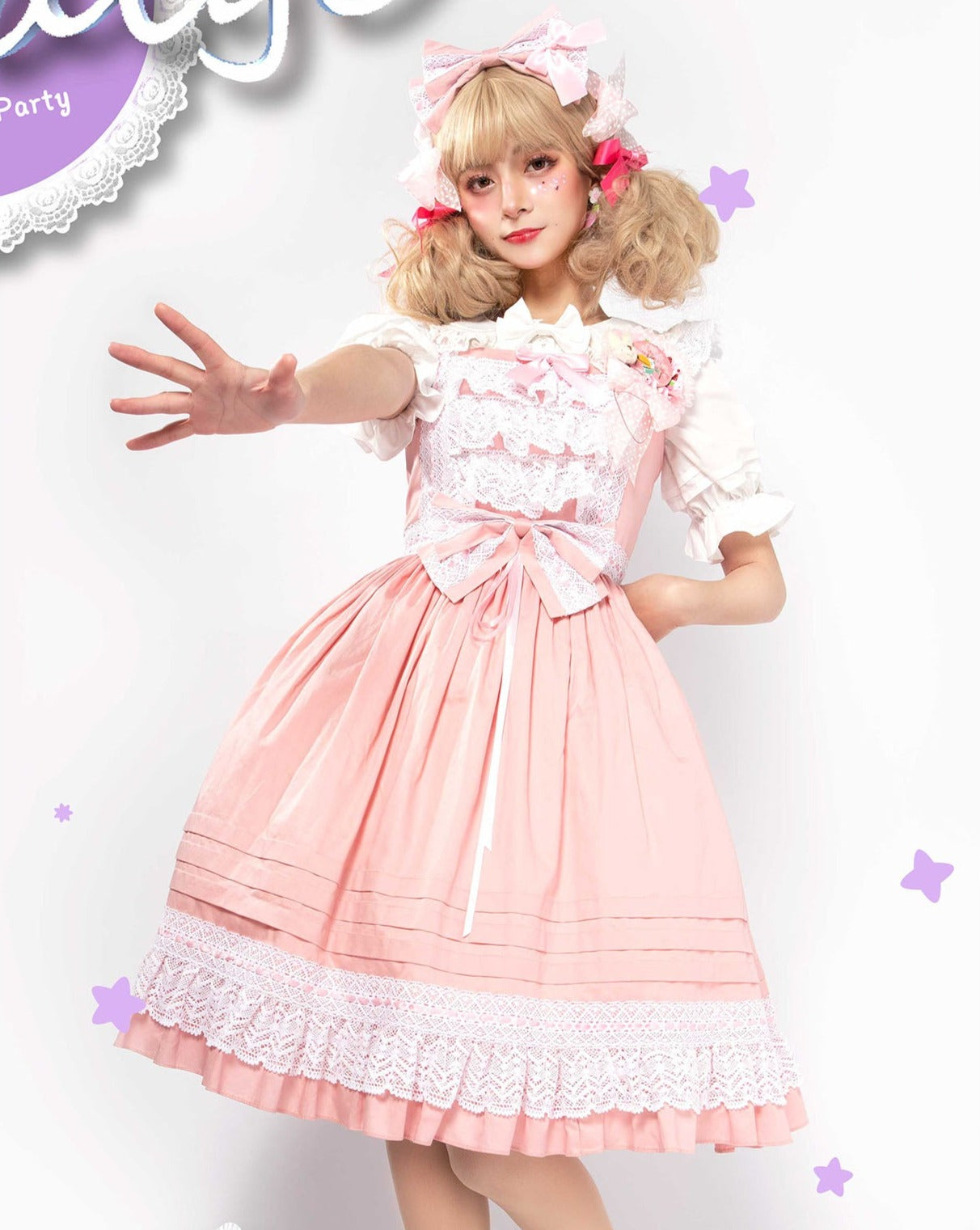 フリルレースのジャンパースカート カチューシャ付 全10色