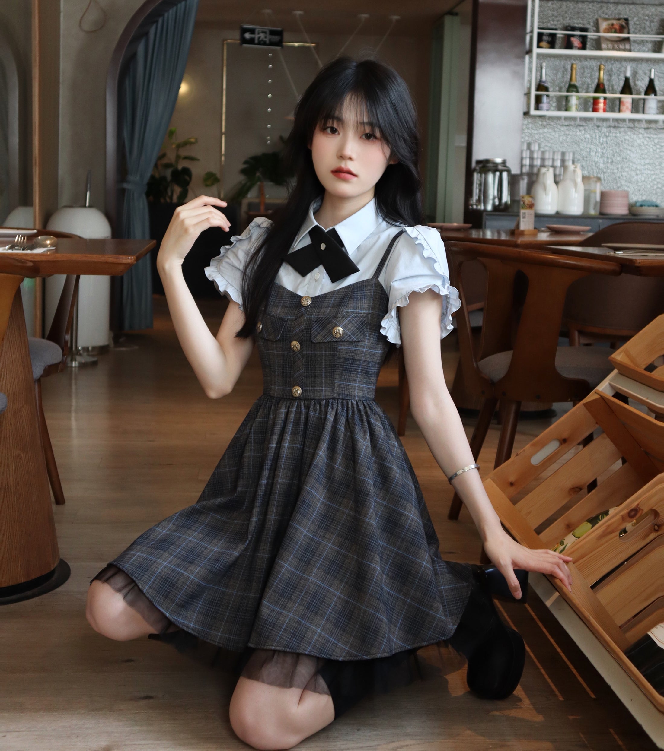 suspenders tiered check jumper skirt/チェック柄ジャンパースカート-