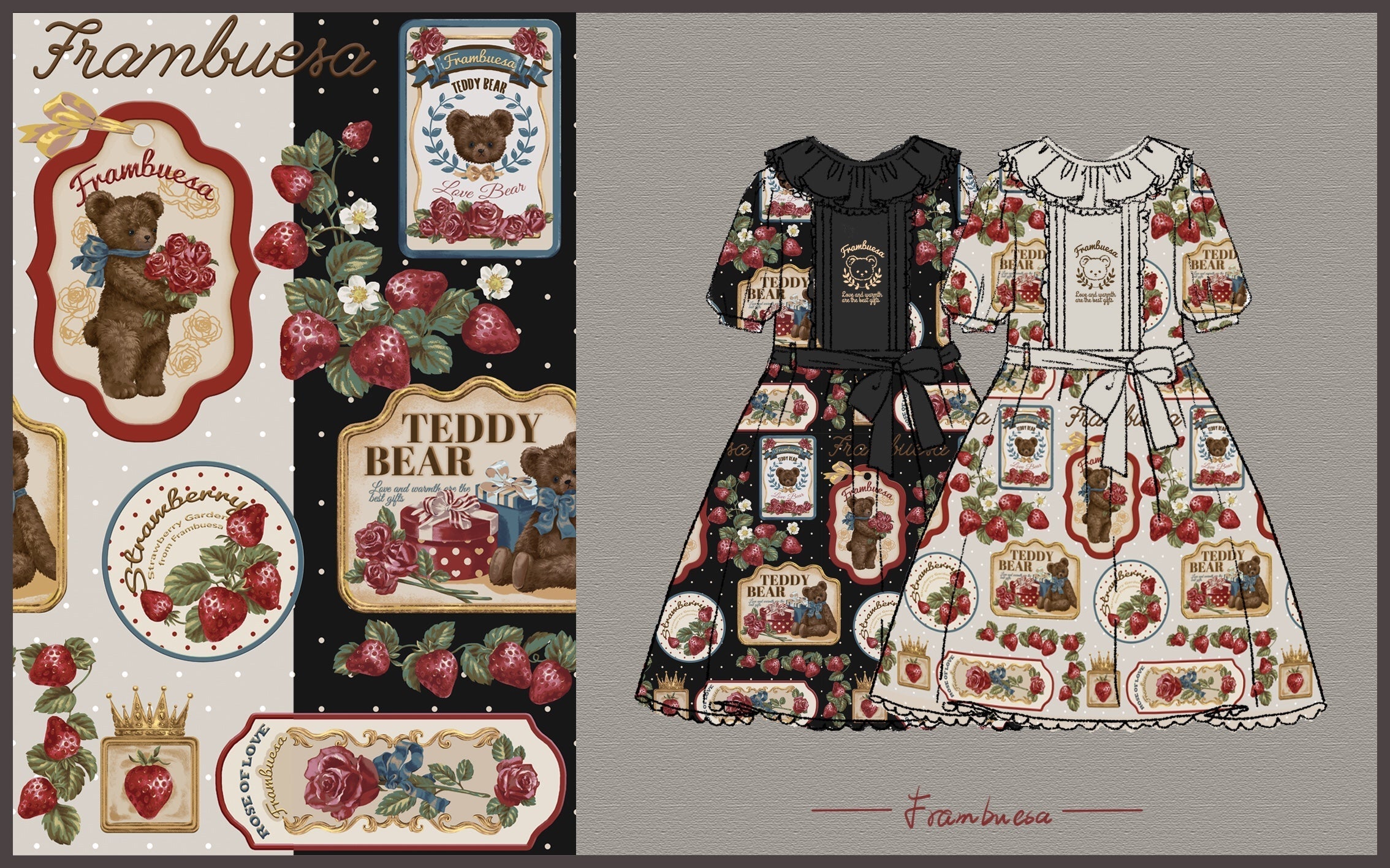 Strawberry Teddy bear 甘ロリ 半袖ワンピース くまタイプ