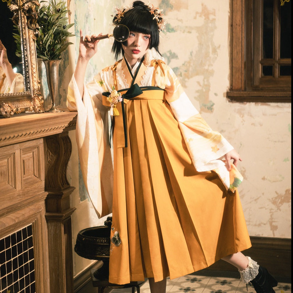 Camellia flower embroidery and butterfly hakama skirt